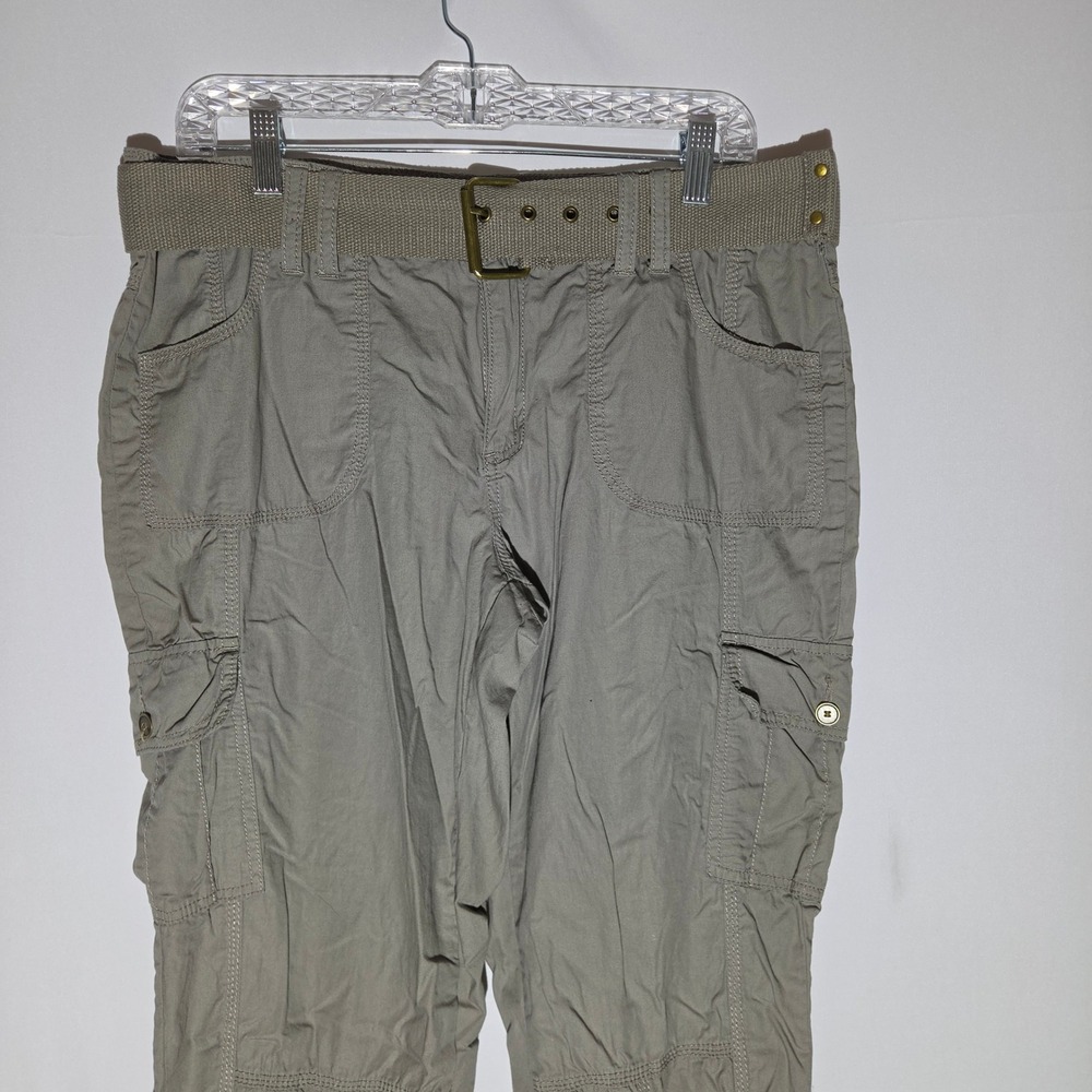 Blue Epic Cargo Pants Womens 14 Taupe Belted Multi Pocket - Picture 2 of 8